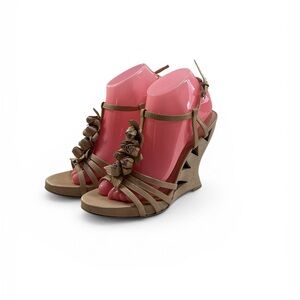 Donald J Pliner Bambi Rose Nude Leather wood Wedge Sandals US  Sz. 9 EPOC IN BOX